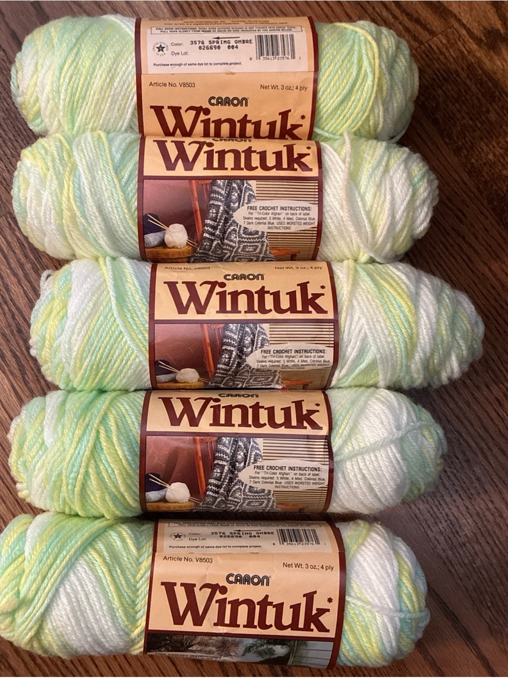 Vintage Caron Wintuk Yarn 5 Skeins Spring Ombre 3576 Orlon Acrylic Discontinued